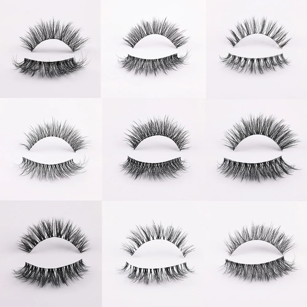 3D Mink Natural Eyelashes Fluffy Lashes D Curl Eyelashes 3D Volume Wispy False Lashes Strips Clear Band Lashes Pack