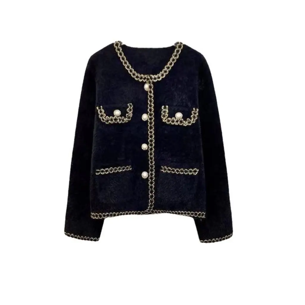 

Style Short Mink Velvet Sweater Korean Autumn Winter Ladies Fashion Socialite Temperament European Design Coat