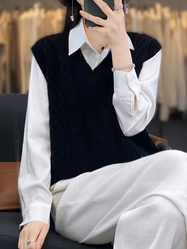 ฤดูใบไม้ผลิใหม่ฤดูใบไม้ร่วงผู้หญิงเสื้อขนสัตว์ V คอ Twist ดอกไม้เสื้อกันหนาว Pullovers 100% Merino ขนสัตว์เสื้อถักเสื้อกั๊ก Tops