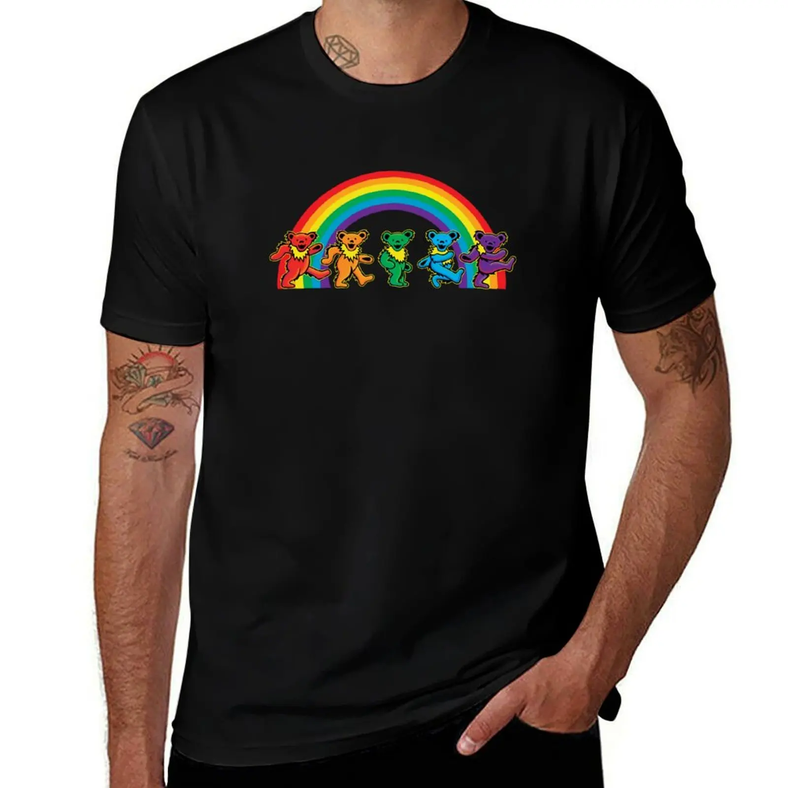 Walking bears under the rainbow T-Shirt Work Outdoor Short Sleeve Tee