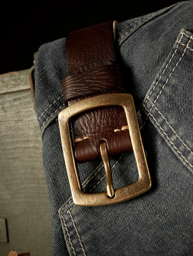 

Handmade Leather Belt Men's Casual Jeans Belt Day Word Copper Bule Waist Belt Leather Goods Faion Accories