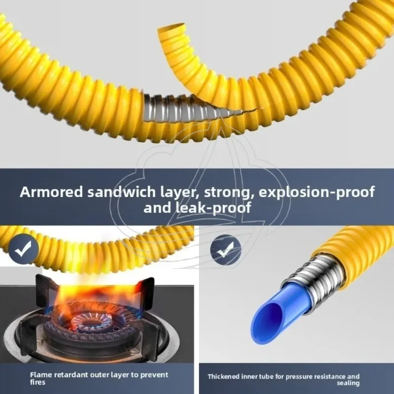 1/1.5/2/2.5/ Explosion-Proof Gas Hose, Anti-Chewing Rodent Proof Flexible Steel Corrugated Gas Pipe