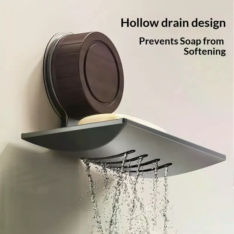 Suction Cup Soap Dish with Drain Holes, Wall-Mounted Rust-Proof Metal Soap Tray for Bathroom and Kitchen