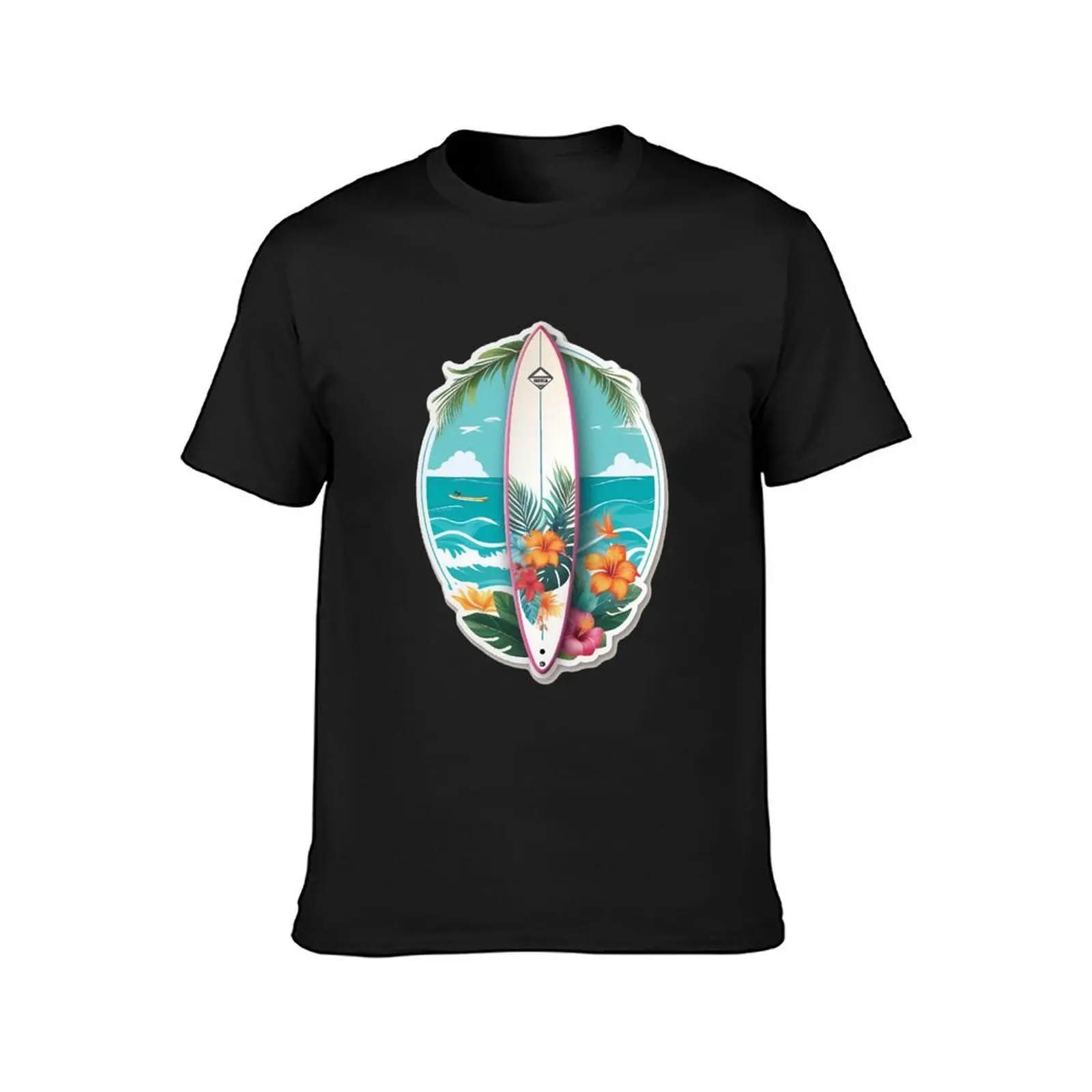 Floral patterns and aquatic designs surrounding a paddle board T-Shirt anime oversizeds t shirts for men pack