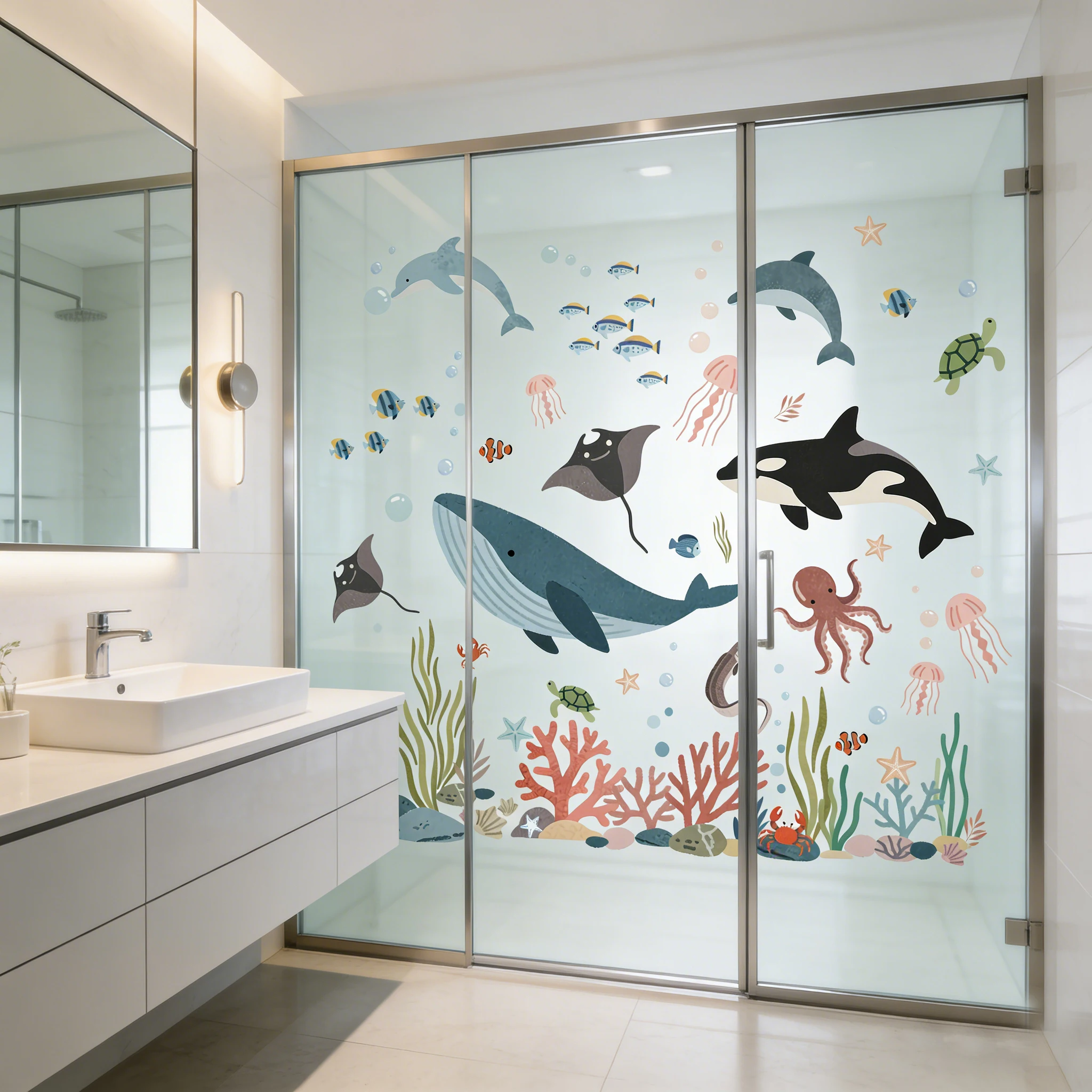 Colorful Ocean World Whales Dolphins Stickers for Kids Room Aquarium Decor Eco-Friendly Self-Adhesive Wall Decals