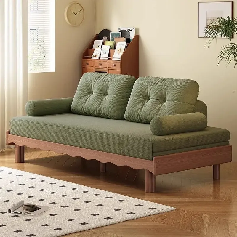 Ash wood sofa bed folding dual-purpose small apartment living room single double corduroy all solid