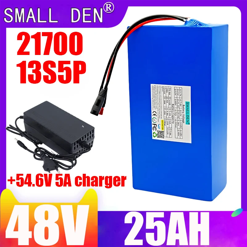 New 48V 25ah 10AH lithium-ion battery pack 13S5P 21700 suitable for 0-1500W motors, with built-in BMS rechargeable battery pack