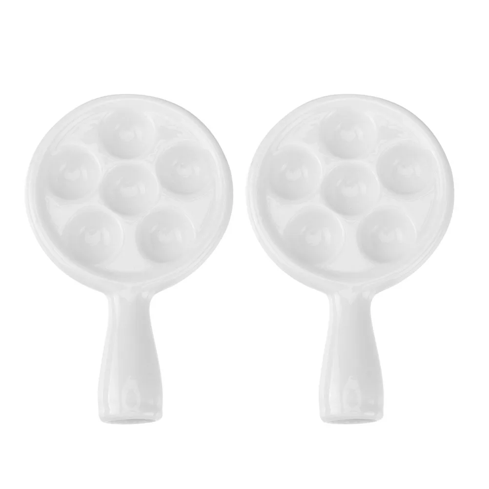 

Escargot Baking Holders Ceramic Tray with Handle for Snail Oyster Seafood Grill Cooking Serving 6 Section Dish