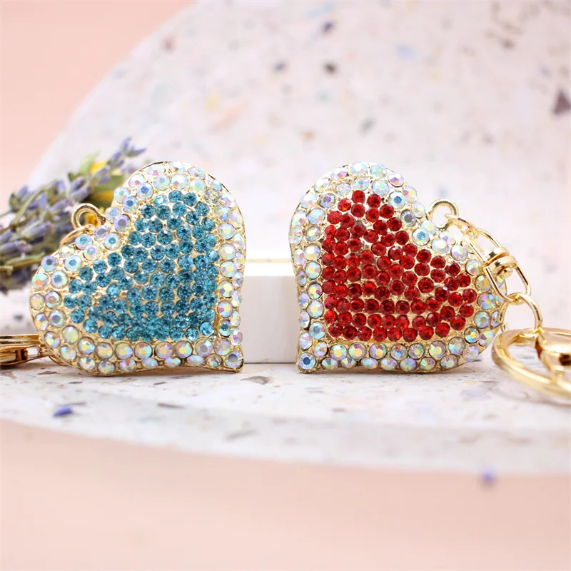 New Crystal Love Keychain Rhinestone Couple Car Key chain Female Bag Pendant accessories Keyring Flower Key Chain