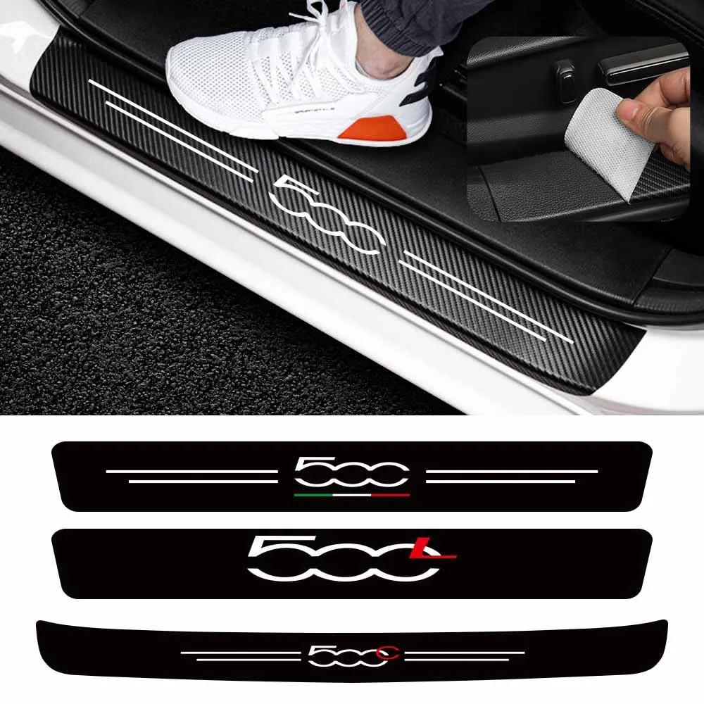 For Fiat 500 500S 500L 500C 500X Car Door Threshold Rear Trunk Sills Carbon Fibre Stickers Auto Exterior Decoration Accessories