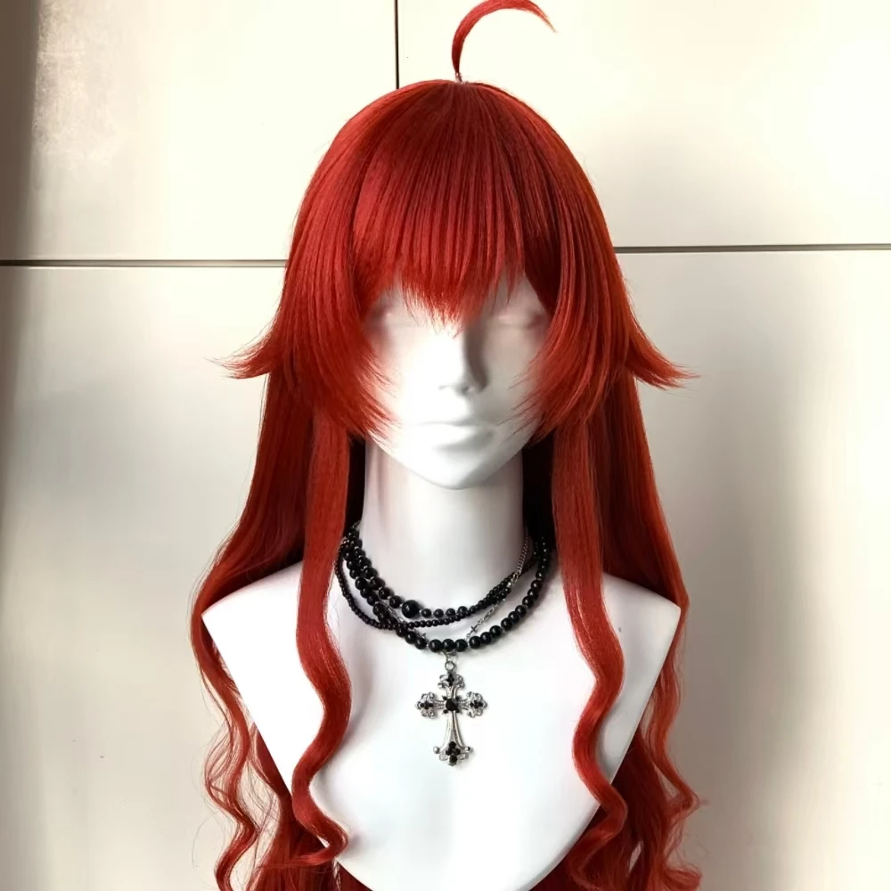 Anime Boreas Greyrat Cosplay Wig Red Long Curly Hair Heat resistant Synthetic Fiber Wig With Rose Net Anime Party Cosplay Wig