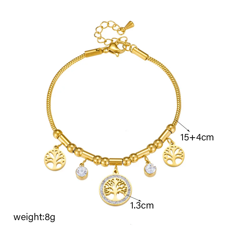 316L Stainless Steel Elegant Gold Color Tree - of - Life Charms Bracelet With Shiny Zircon Stone For Women's Daily Wear image 5