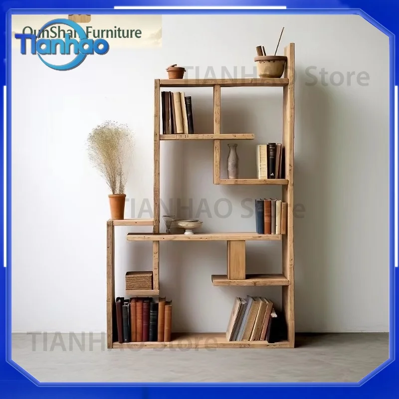 Solid Wood Retro Bookshelf for Home and Office Decoration Handcrafted by Artisans with Durable Solid Wood Construction