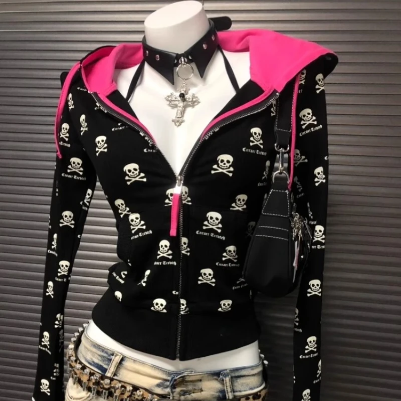 2025 Autumn New Black Subculture Gothic Rock Punk Y2K Hot Girl Women's Sweatshirts Original Design Hooded Top Jackets Ladies
