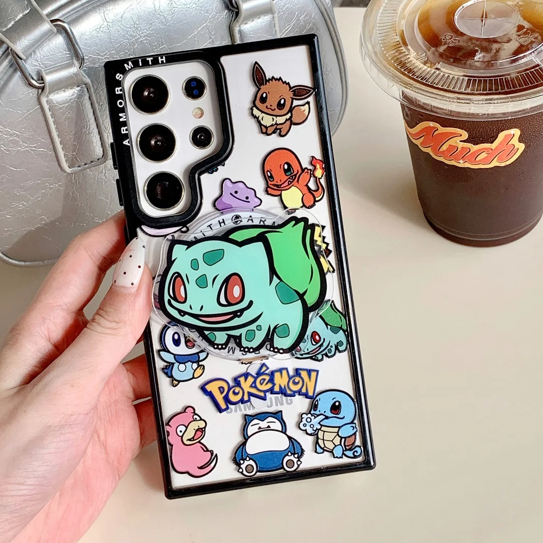 أنيمي P-Pokemon Gengar حامل مغناطيسي حامل حافظة شفافة مضادة للصدمات لهاتف سامسونج جالاكسي S25 S24 Ultra S23 FE Plus غطاء خلفي ﻿ ﻿ ﻿