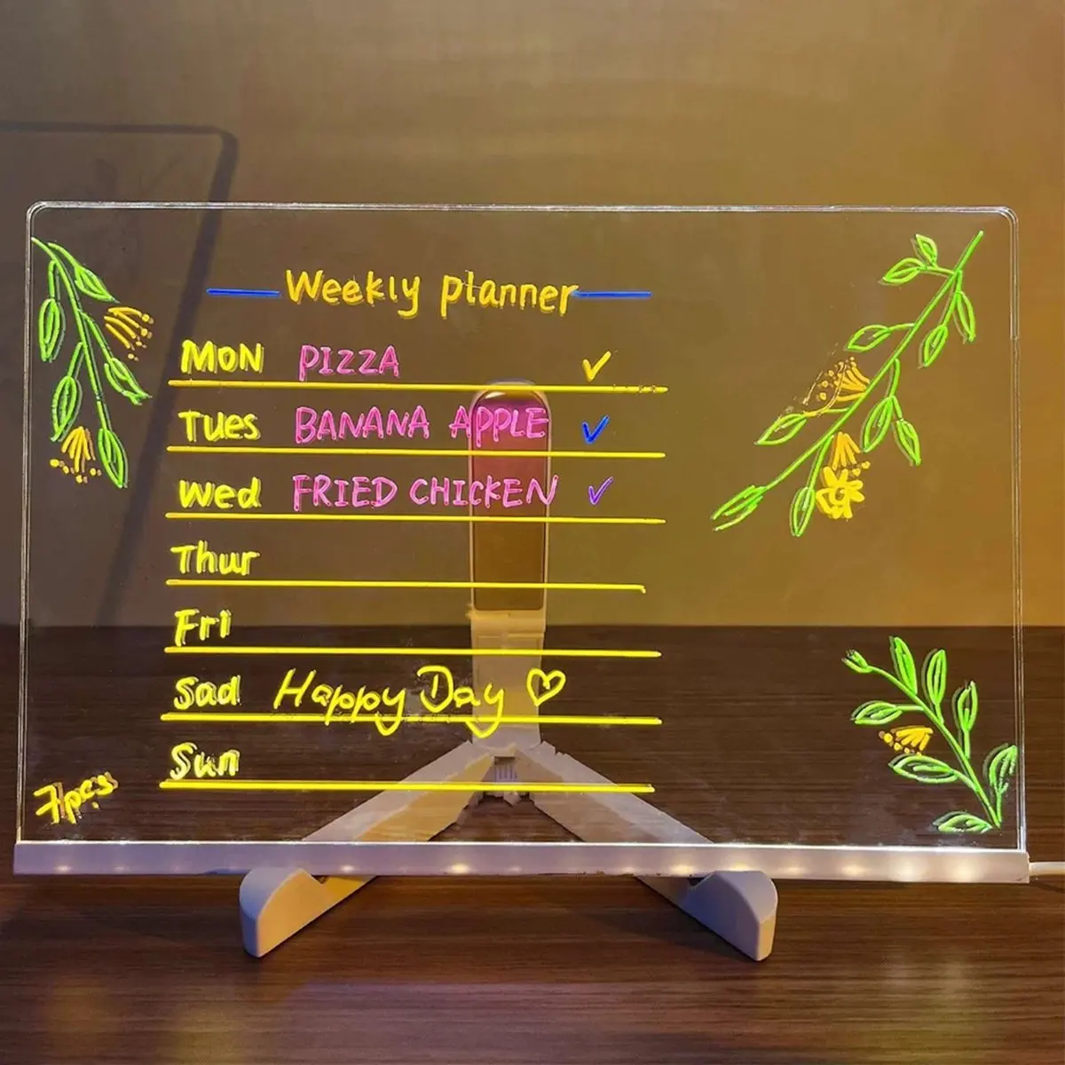 【~-novo-fddt】quadro-de-notas-led-com-cores-quadro-de-desenho-led-luminoso-2025-para-criancas-quadro-de-notas-led-com-suporte-e-7-marcadores-coloridos-l