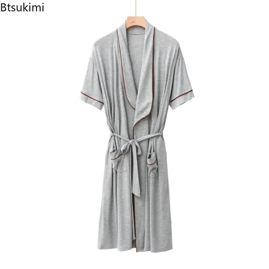 2024 Mannen Plus Size Thuis Kleding Korte Mouwen Vest Middellange Mannen Kimono Badjas Met Taille Lace-up Pyjama Badjas Mannelijke