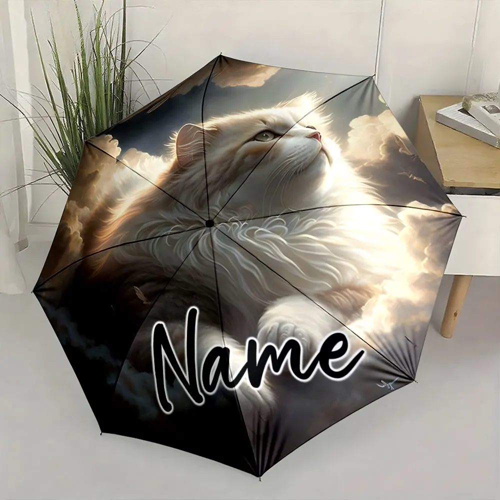 Custom Name Umbrella Artistic Cat Design on an Umbrella Print 8 Iron Ribs Folding Umbrella Auto-Open Fashion Sunshade