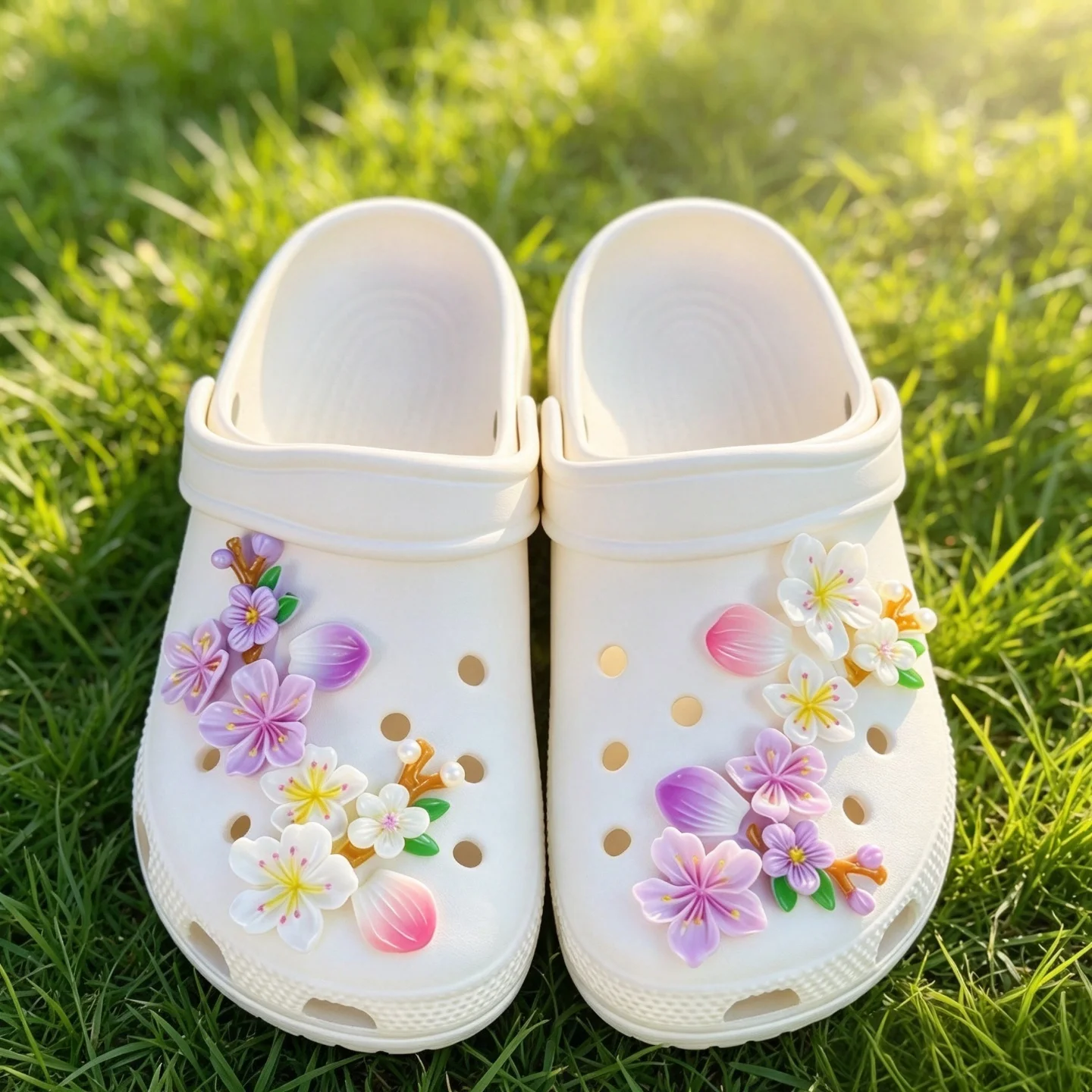 Vibrant Sakura Flower Shoe Charms PVC Multi‑Color DIY Ornaments for Clogs Slippers Gifts for Girls Women Daily Holiday Party