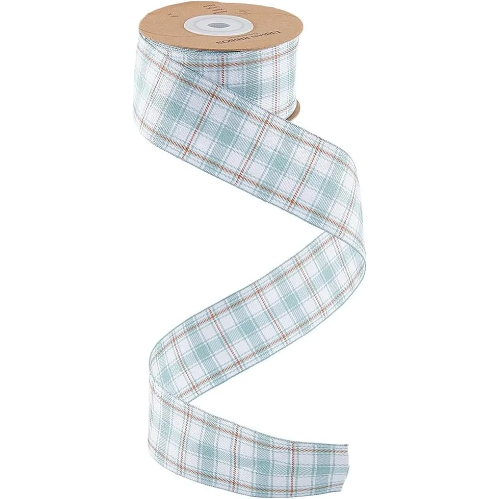 10 Yards 1.57 Inch Light Blue Plaid Ribbon Spring Polyester Summer Pastel Easter Buffalo Checkered Gingham Fabric Ribbons