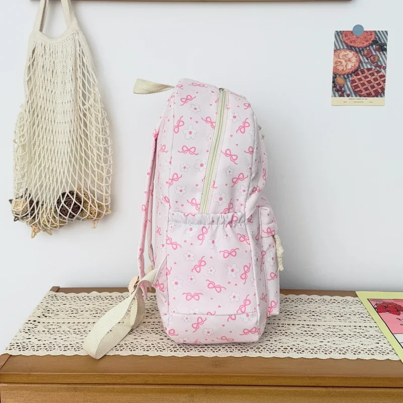 Hochwertiges, ästhetisches Rucksack-Set mit Blumenmuster, dreiteilig, aus leichtem Nylon, großes Fassungsvermögen, Mädchenrucksack, Campus-Studentenrucksack – Detail 12