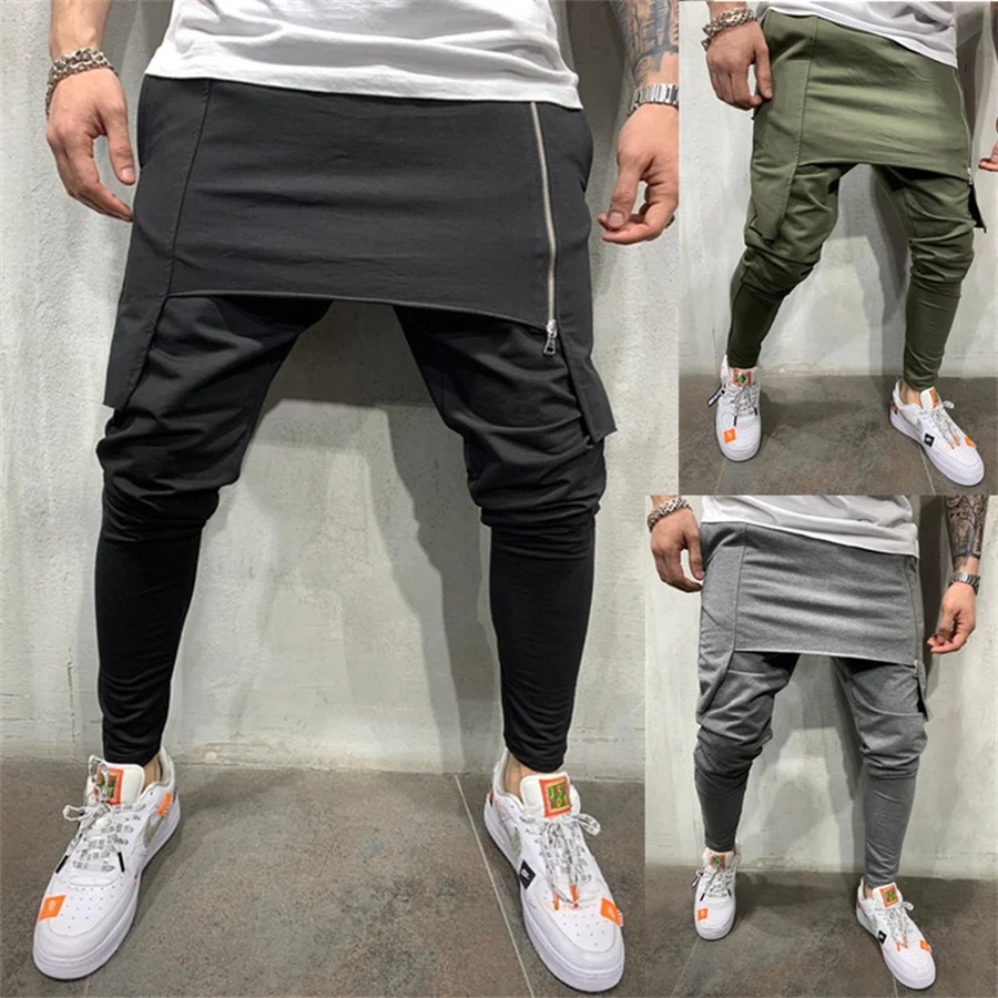 Trend hip-hopowy męskie spodnie Slim Fit Streetwear sportowe spodnie ołówkowe męskie spodnie dresowe na co dzień męskie nieregularne biegaczy z zamkiem błyskawicznym