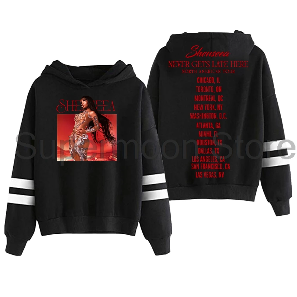 Shenseea Never Gets Late Here Tour Hoodie Pocketless Parallel Bars Sleeve Streetwear Men Women Hooded Sweatshirts