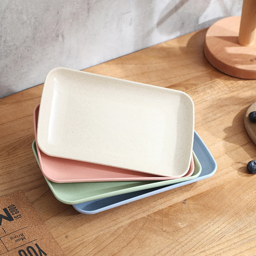 

4Pcs Eco-Friendly Wheat Straw Dinner Plates Rectangular Microwave Safe Household Serving Dish for Home Kitchen Restaurant Use