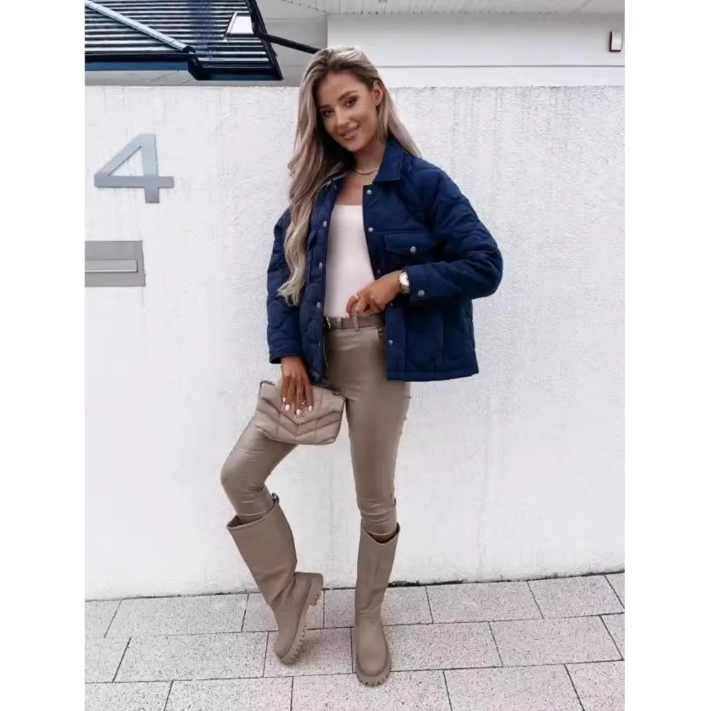 2024 Winter Jacket Woman Cotton Solid Color Pocket Outerwears Women's Jacket Feminino Winter Short Coat Bomber Fall Clothes