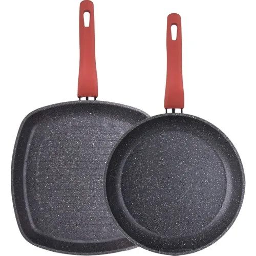 Aryıldız Terra Grey Granite 2'li Frying Pan 28 cm Grid-26 cm