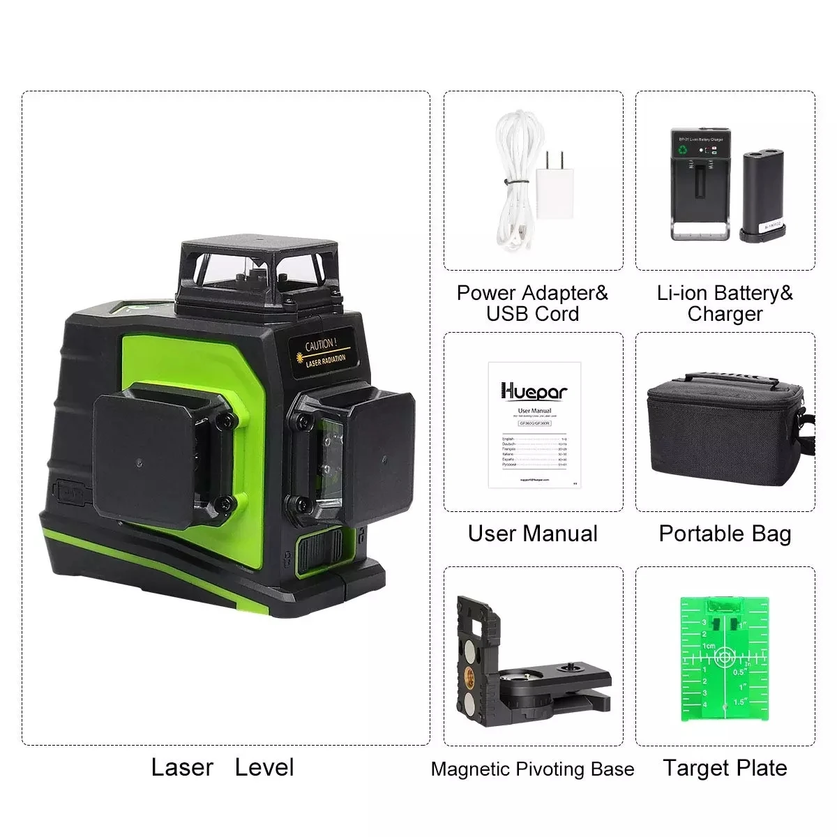 Rechargeable GF360G,Multi line Outdoor Pulse Mode,Green Beam 3D 12 Cross Line Rotary Land Nivel Laser Level