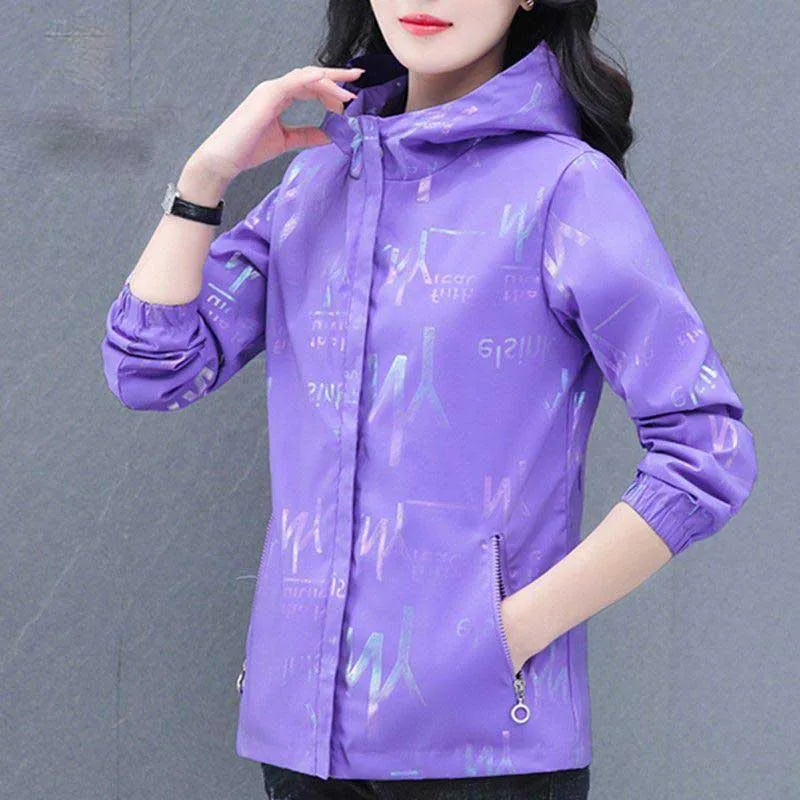 Fashion Zipper Pockets PrintedLetter Hooded Coats Women's Clothing 2023 Autumn Winter Loose All-match Tops Casual Jackets