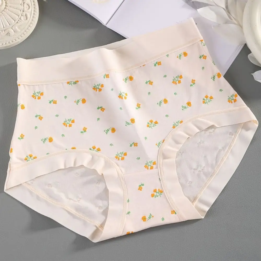 Leaf Flower High Waist Underpants Cotton Crotch Oversized Women's Summer Flower Panties Female Lingerie Underwear