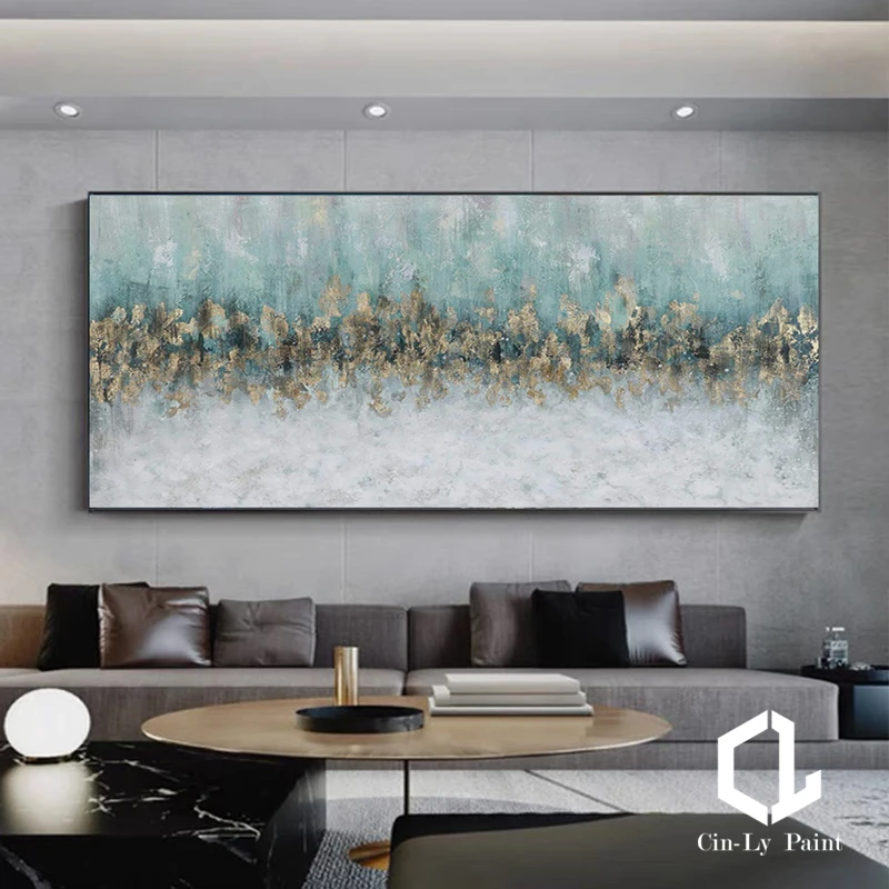

Pure Handmade Abstract Oil Painting On Canvas Golden Foil Textured Modern Wall Art Mural For Living Room Bedroom Decor Frameless