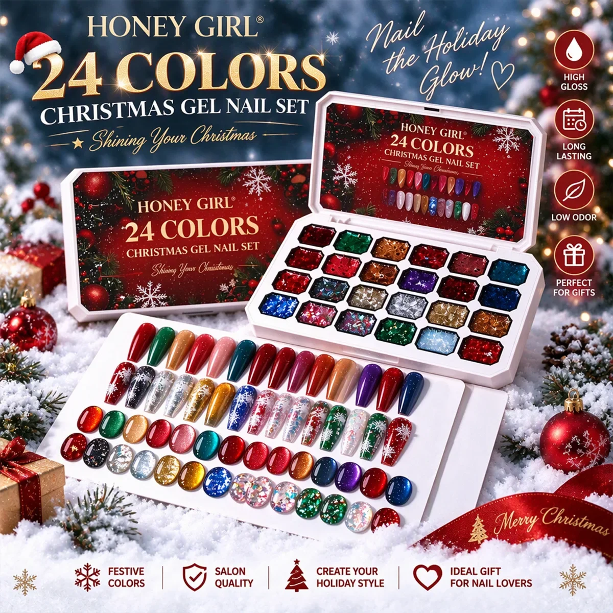 High Pigment Christmas Gel Collection 24colors Box TPO HEMA FREE OEM Private Label New Year Festival UV/LED Gel Nail Polish