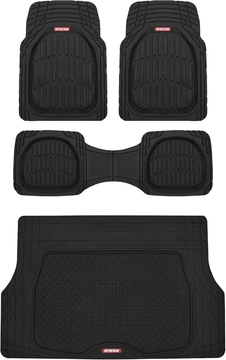 

Heavy Duty All Weather Rubber Floor Mats for Cars Trucks SUVs, Full Set Front Rear Cargo Trim-To-Fit Deep Dish