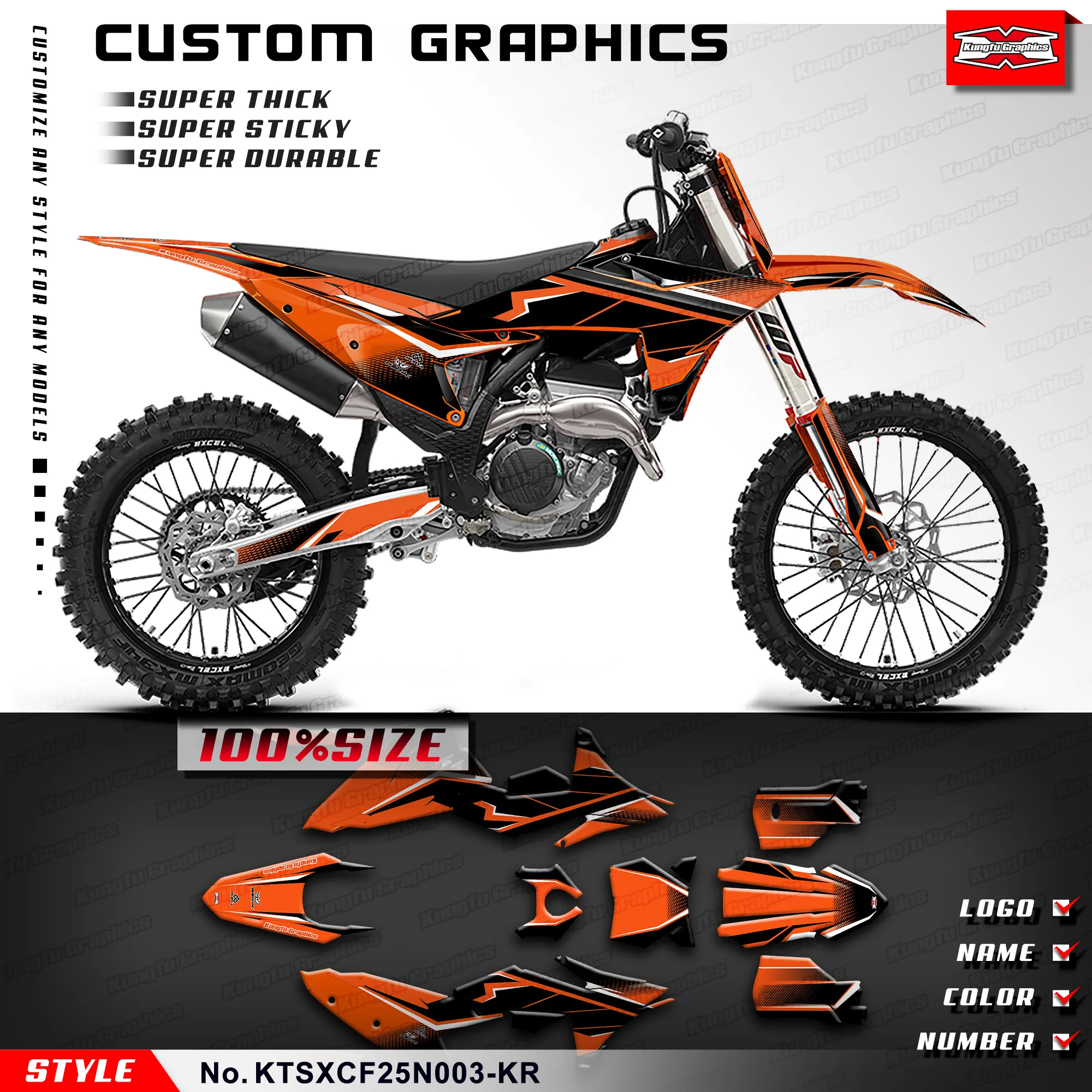 

KUNGFU GRAPHICS Stickers Complete Adhesive Decals for KTM SX SXF XC XCF 25 26 & SXF FACTORY EDITION 2024, KTSXCF25N003-KR