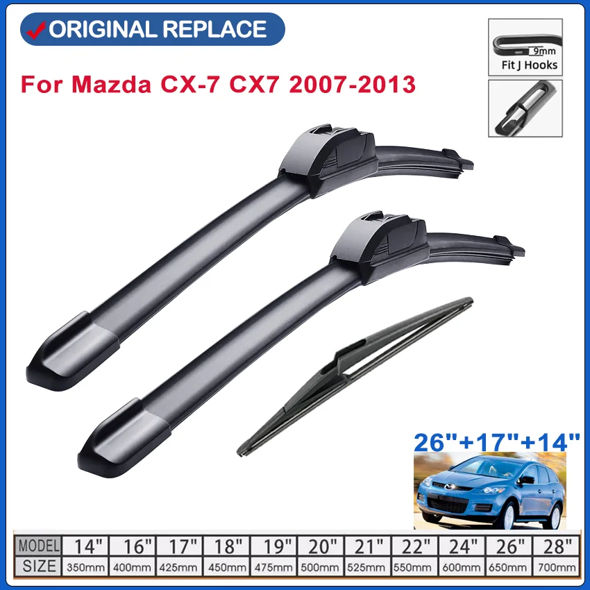 

For Mazda CX-7 CX7 2007-2013 Car Front Rear Wiper Blades Soft Rubber Windscreen Wipers Auto Windshield 26"+17"+14"2010 2011 2012