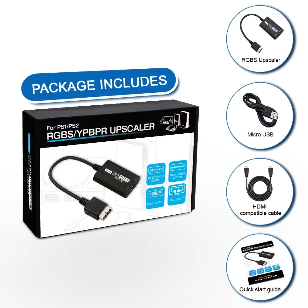 محول TicKnot HDMI لوحدات تحكم الألعاب PS2/PS1 مع محول فيديو RGB إلى YPbPr لـ PS1