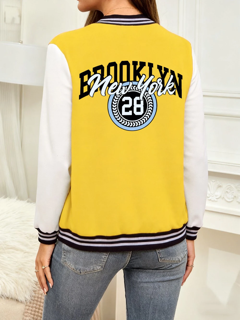 

Brookiyn New York City Prints Baseball Jersey Women Cotton Loose Coats Winter Fleece Warm Jackets Basics Casual Woman Clothes