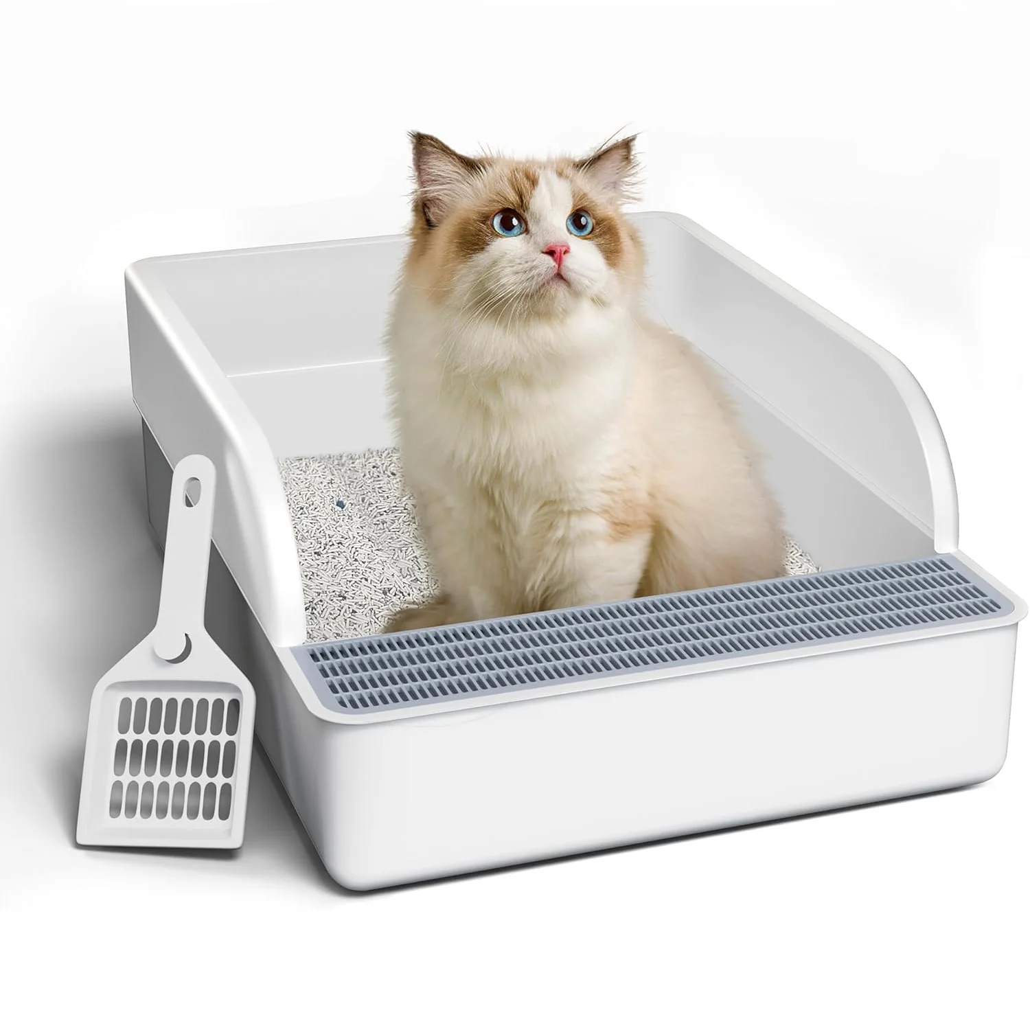 

Open Cat Litter Box with High Side Anti-Splashing Cat Toilet,Semi-Enclosed Removable Prevent Sand Leakage Easy to Clean&Assemble