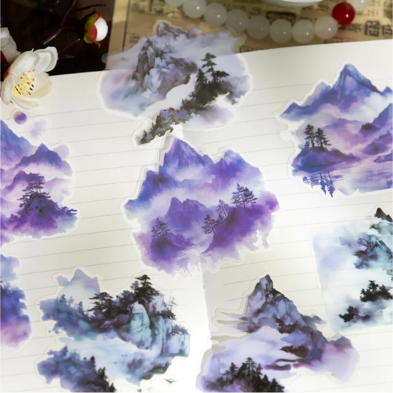 10 Sheets PET Large size Stickers Landscape of Mountains Decorative handmade Scrapbooking Material Diary Album Craft Supplies