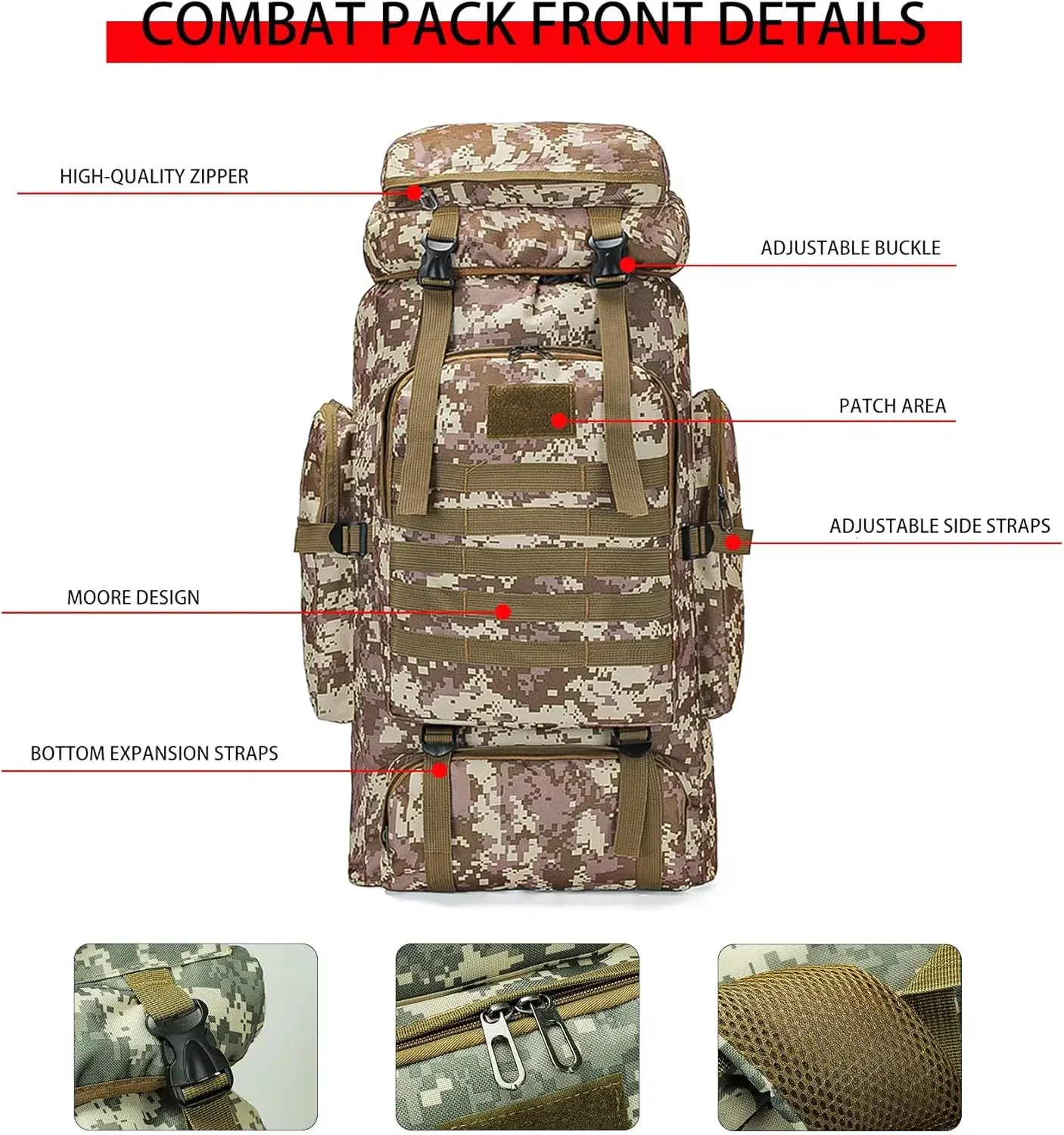 80L Military Tactical Tactical Backpack For Men Outdoor Sports Hiking Large Capacity Waterproof Camouflage Mountaineering Bag