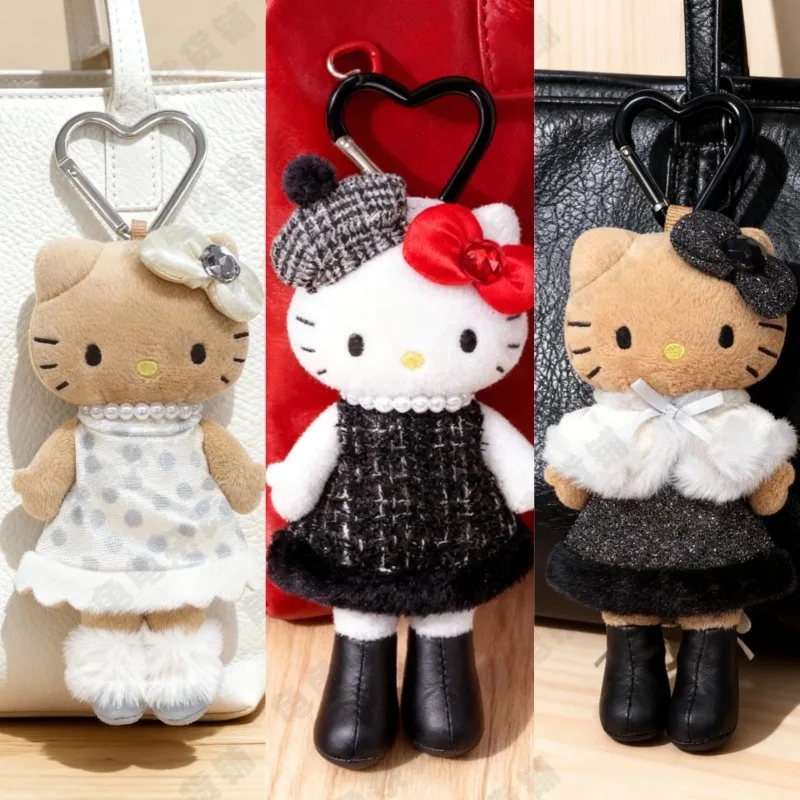 جديد سانريو لطيف طويل أرجل الجلد الداكن سيدة كيتي ألعاب من نسيج مخملي سلاسل المفاتيح الشتاء التفاف كيتي القط قلادة صغيرة أنيمي بلوشي دمية هدية