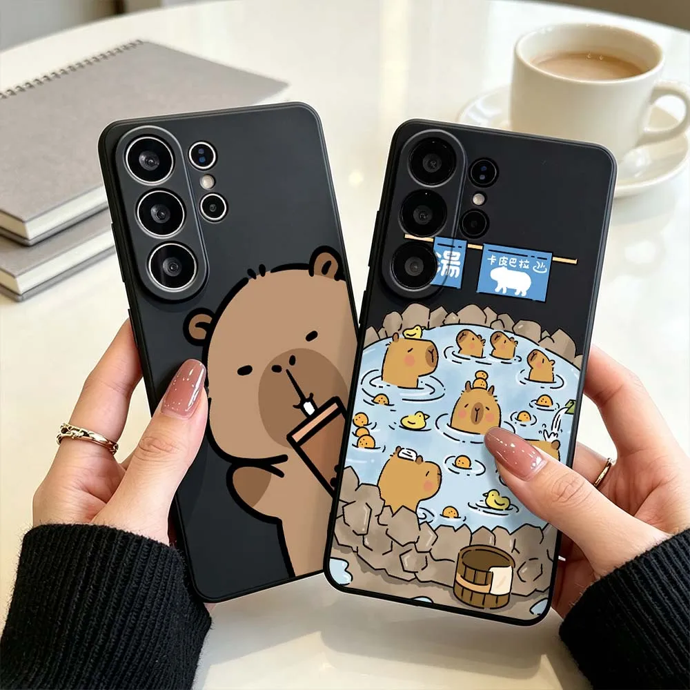 Cartoon Cute Capybara For Samsung Galaxy S26 S25 S24 S23 S22 S21 S10 FE Plus Edge Ultra Black Phone Case Cover