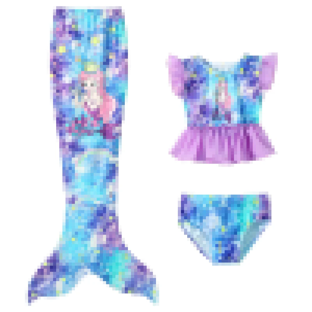 3PCS Mermaid Tails Swimwear for Swimming Girls Princess Bathing Suit Sets Kids Mermaid Swimsuit Swimable Costume