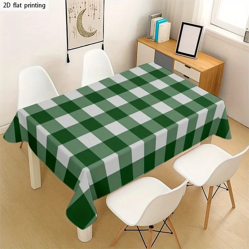 Soft, fashionable and beautiful green and white checkered tablecloth, machine washable and easy to clean