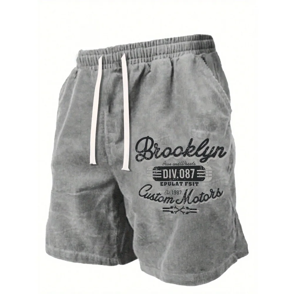 

290g Washed, Motorcycle Tool Printed Shorts, High-Quality Wax Printed Cotton Men's Shorts, Suitable For Daily Wear, Adjustable Drawstring Waist Circumference, Elastic Waistband And Pocket, Holiday Gift