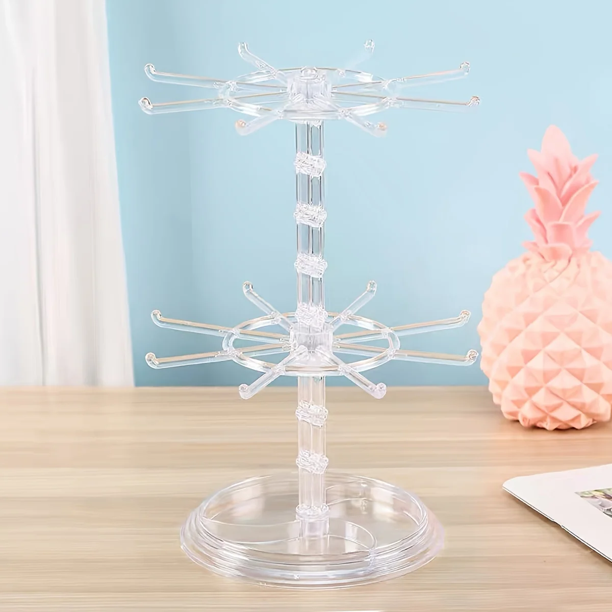 Rotatable 16-Hook Storage Rack with Adjustable Bottom Distance for Keychain Display Rack.Easy to Store Keys at The Entrance ect.
