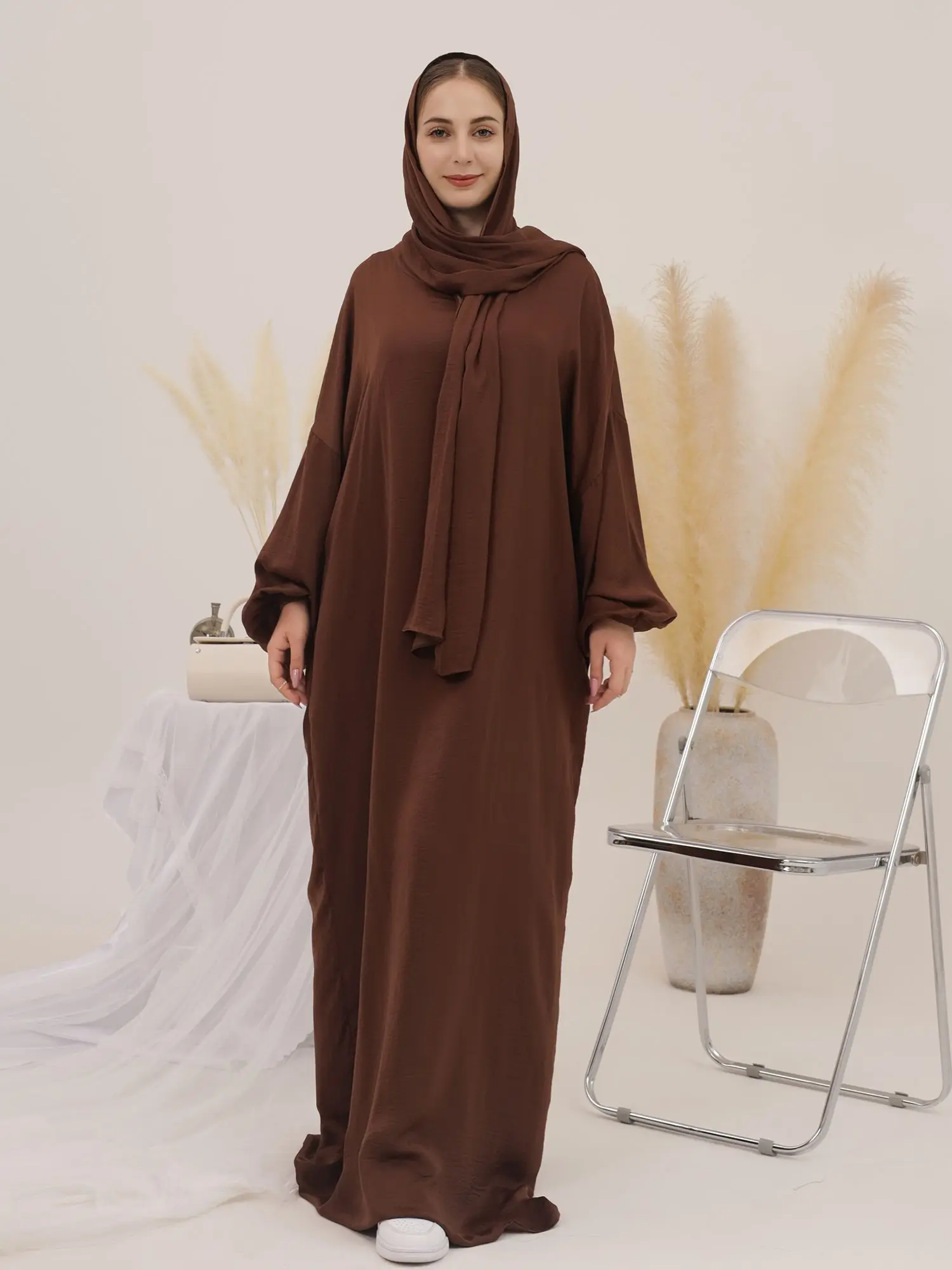 Ramadan Eid Djellaba Muslim Dress Dubai Fashion Dress With Pocket Abaya Dubai Turkey Muslim dress Islam Robe with hajib WY1526